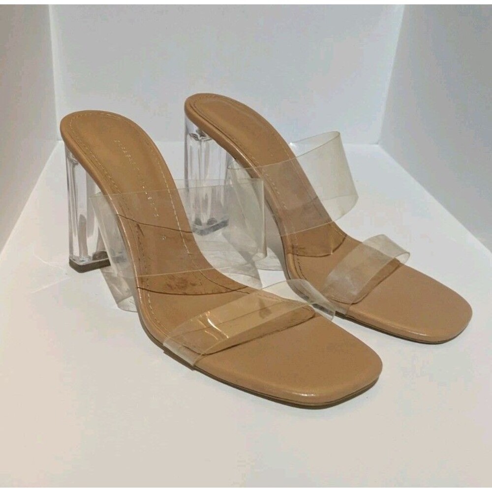 ZARA BASIC COLLECTION Clear Heel Shoes Women EUR 39 US 8 Blocky Vinyl Sandals